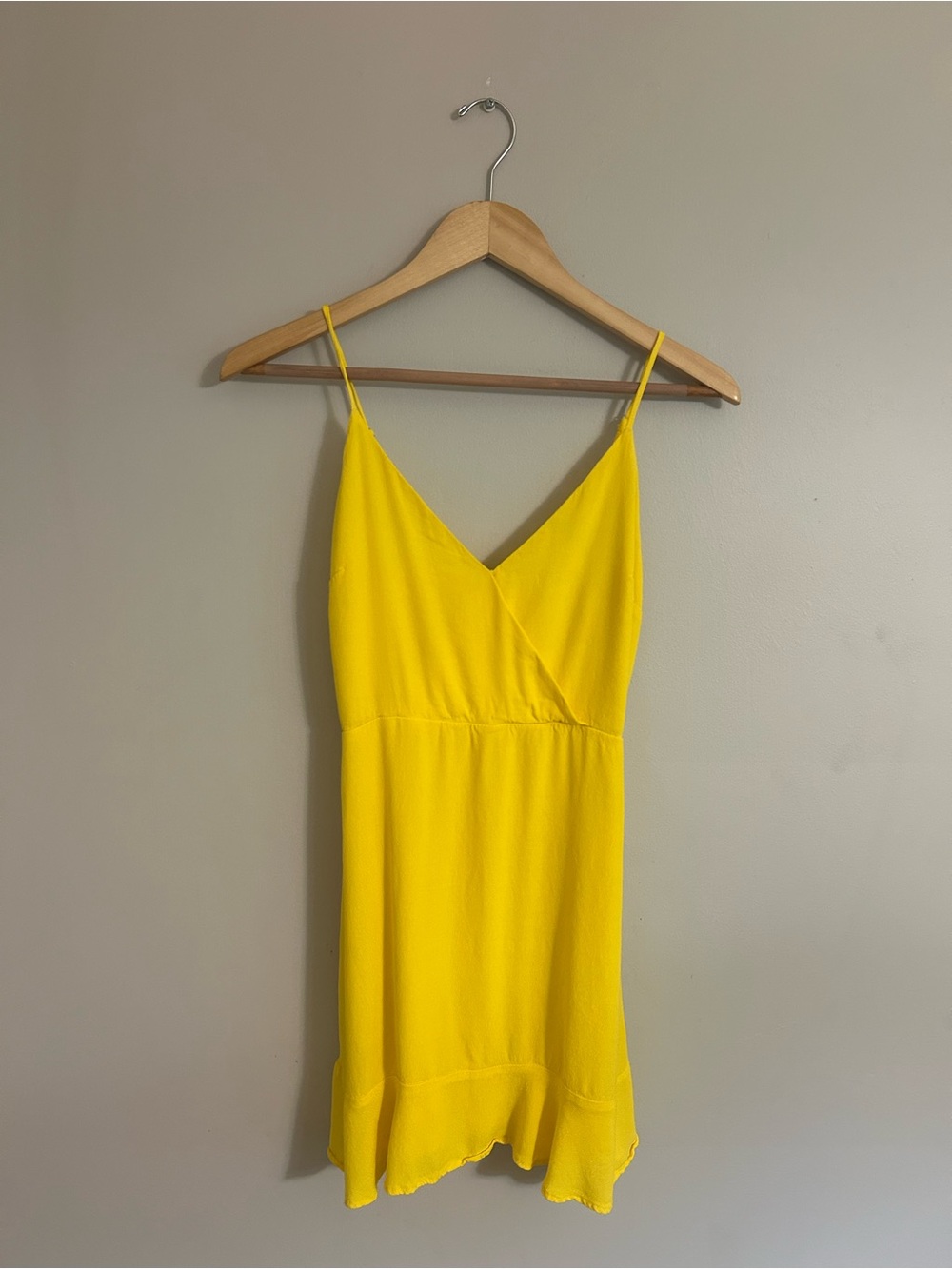 Sunny Yellow V-Neck Spaghetti Strap Mini Dress